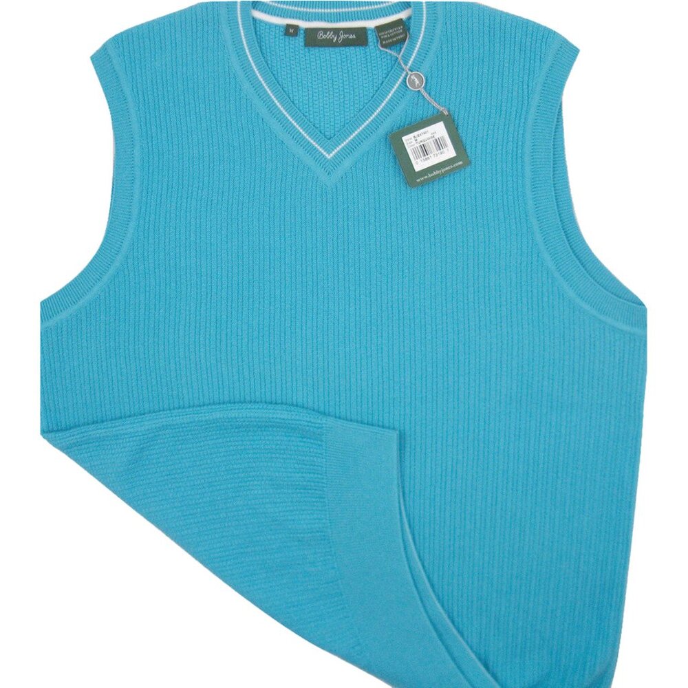 New $179 Bobby Jones Collection Vest!  Aqua Blue  V Neck  100% Pima Cotton